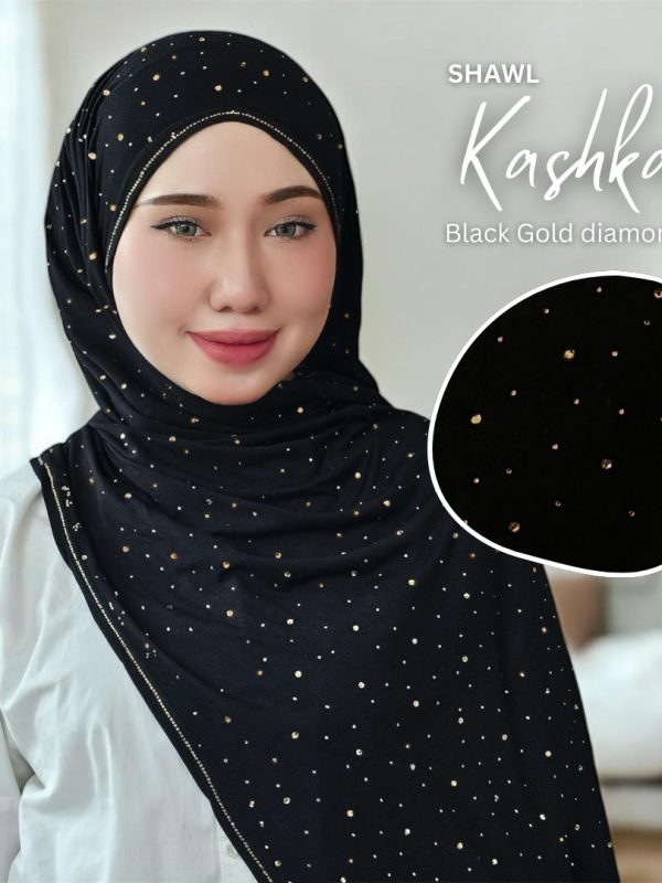 SHAWL KASHKA EXCLUSIVE BLINK BLINK – BLACK (BATU GOLD)